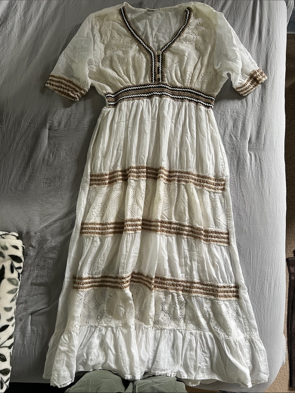 Advance Apparels White Maxi Dress with Brown Trim
